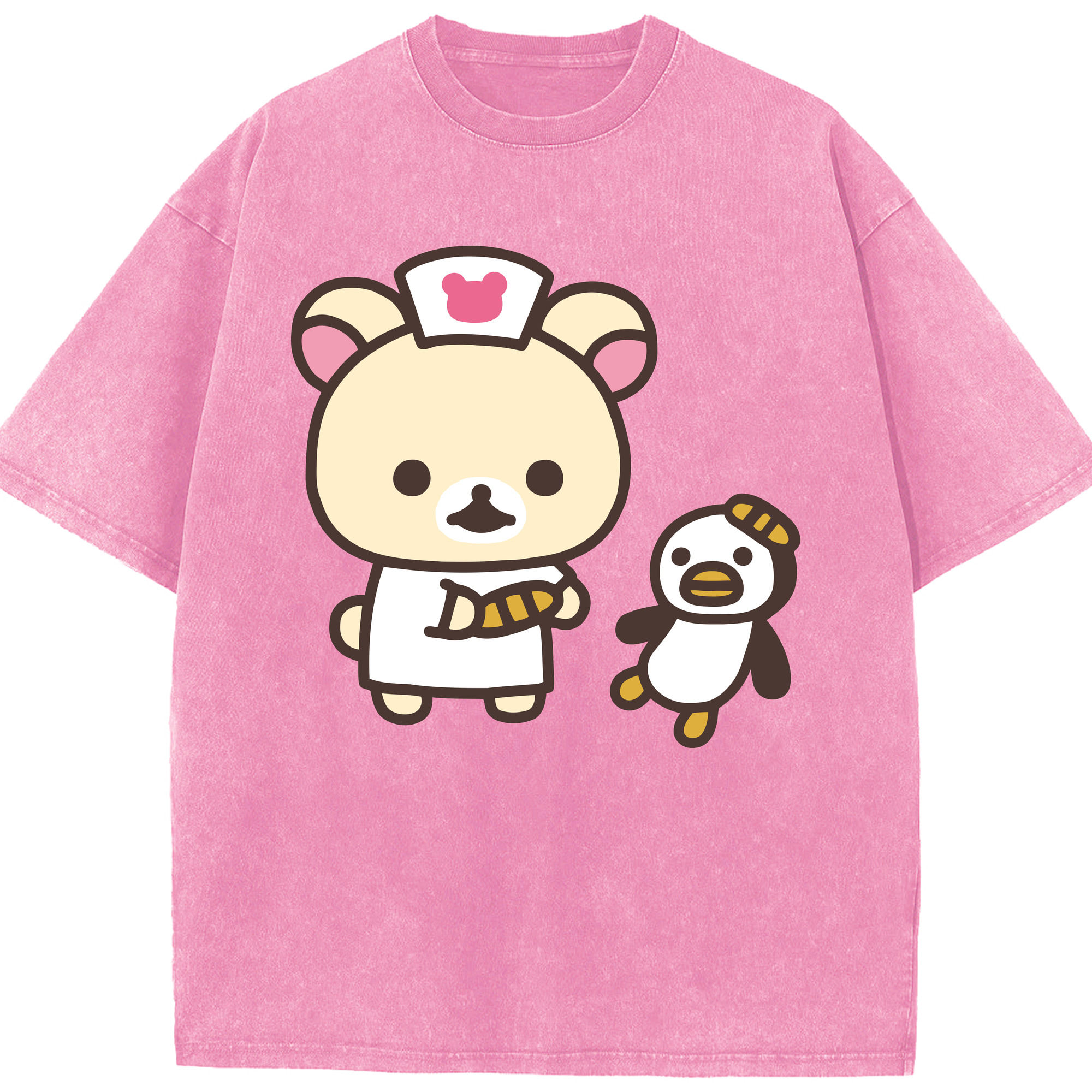 （画像用） リラックマ リラックマ キイロイトリ Rilakkuma Korilakkuma Kiiroitori 綿100% ヴィンテージ風 半袖Tシャツ（フロントプリント）